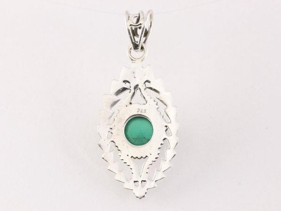 Opengewerkte zilveren hanger met groene onyx afbeelding 3
