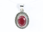 Fijne bewerkte ovale zilveren hanger met robijn afbeelding 4