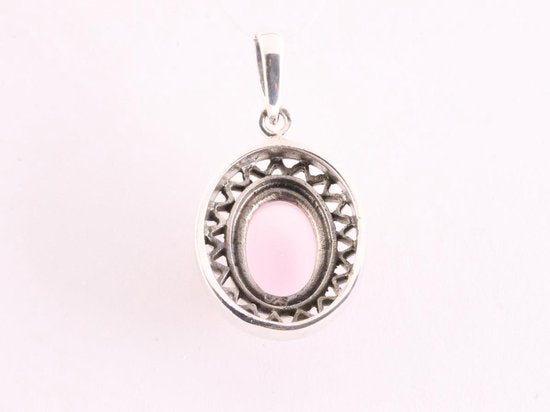 Opengewerkte ovale zilveren hanger met rozenkwarts afbeelding 3