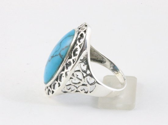 Grote opengewerkte zilveren ring met met blauwe turkoois afbeelding 2