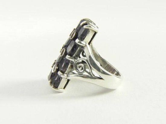 Rechthoekige zilveren ring met amethist afbeelding 7