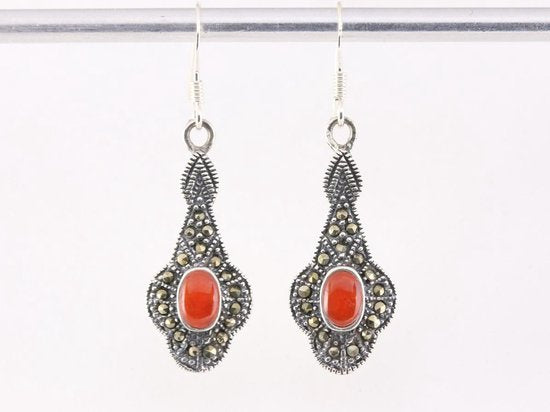 Zilveren oorbellen met carneool en marcasiet afbeelding 4