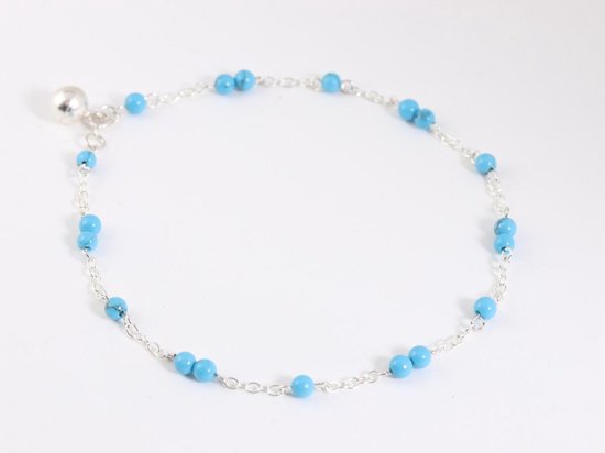 Fijne zilveren enkelband met blauwe turkoois afbeelding 1