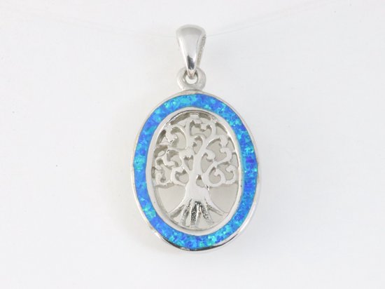 Zilveren levensboom hanger met Australische opaal afbeelding 4