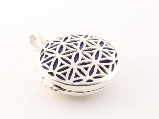 Rond opengewerkt zilveren medaillon met lapis lazuli afbeelding 2