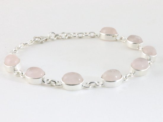 Hoogglans zilveren armband met rozenkwarts afbeelding 2
