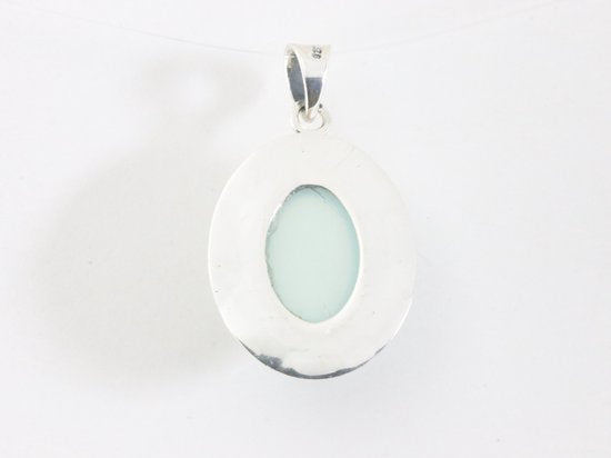 Bewerkte zilveren hanger met aqua chalcedoon afbeelding 3