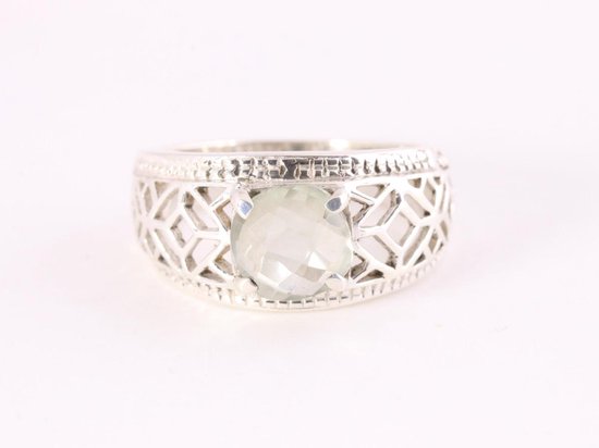 Opengewerkte zilveren ring met groene amethist afbeelding 4