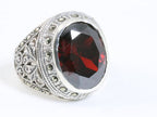 Zware zilveren ring met granaat en marcasiet afbeelding 1