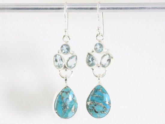 Zilveren oorbellen met blauwe koperturkoois en topaas afbeelding 3