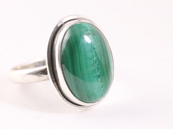 Ovale zilveren ring met malachiet afbeelding 1