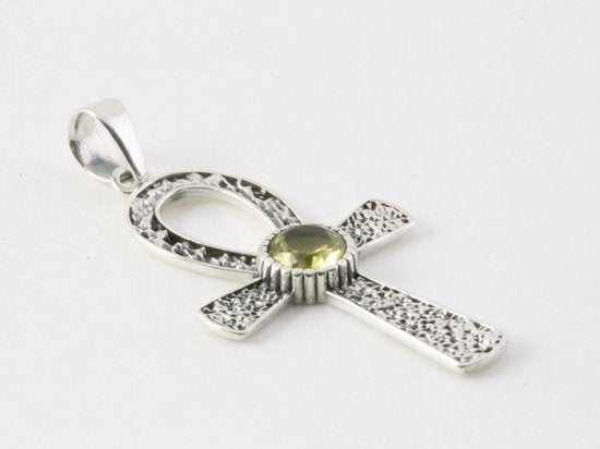 Bewerkte zilveren ankh hanger met citrien afbeelding 2