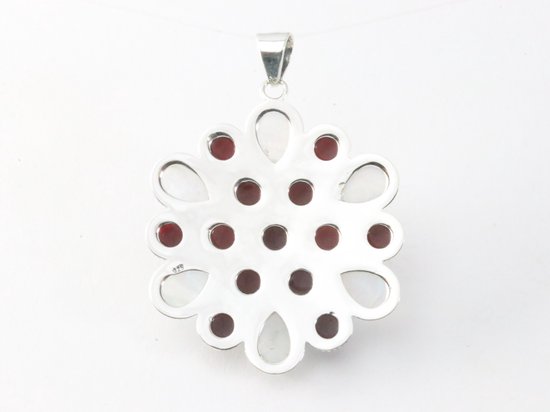 Traditionele bewerkte zilveren hanger met regenboog maansteen en granaat afbeelding 3