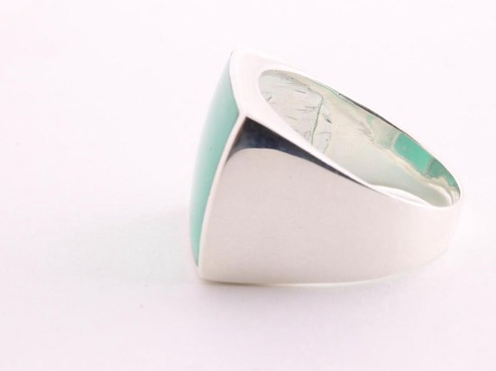 Hoogglans zilveren zegelring met groene agaat afbeelding 2