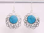 Grote opengewerkte zilveren oorbellen met blauwe turkoois afbeelding 4
