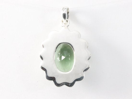 Bewerkte zilveren hanger met groene amethist afbeelding 3