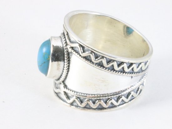 Bewerkte zilveren ring met blauwe turkoois afbeelding 2