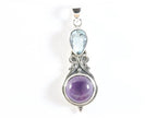 Bewerkte zilveren hanger met amethist en blauwe topaas afbeelding 4