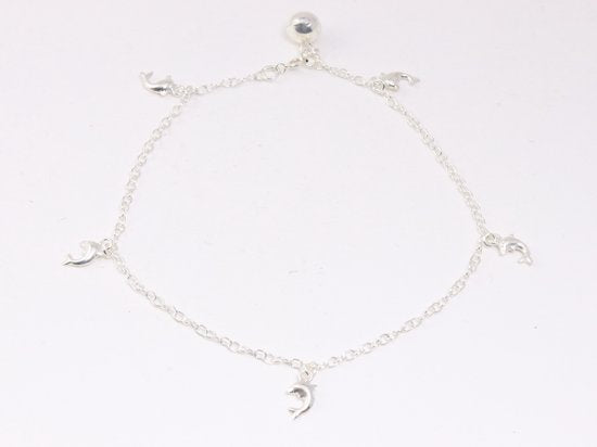 Fijne zilveren enkelband met dolfijnen afbeelding 1