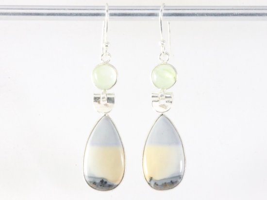 Zilveren oorbellen met malinga jaspis en prehniet afbeelding 3