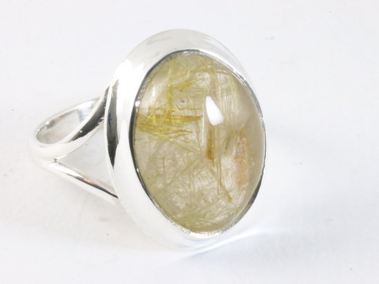 Hoogglans zilveren ring met gouden rutielkwarts afbeelding 1