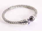 Traditionele zware zilveren klemarmband met zwarte parel afbeelding 2