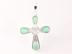 Hoogglans zilveren kruishanger met groene agaat afbeelding 3