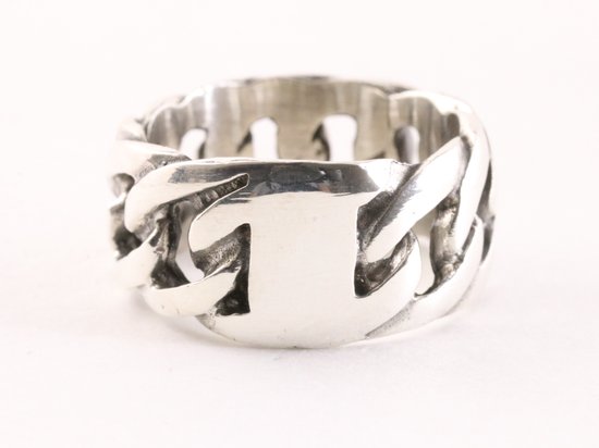 Zware zilveren ring met gourmet schakels afbeelding 2