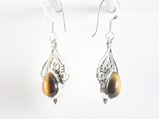 Opengewerkte zilveren oorbellen met tijgeroog afbeelding 2
