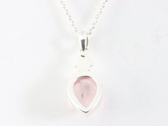 Bewerkte zilveren hanger met rozenkwarts aan ketting afbeelding 3
