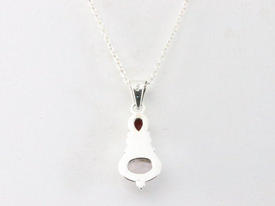Fijne bewerkte zilveren hanger met rozenkwarts en granaat aan ketting afbeelding 3