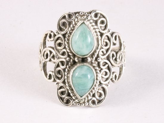 Bewerkte zilveren ring met groene amazoniet afbeelding 4