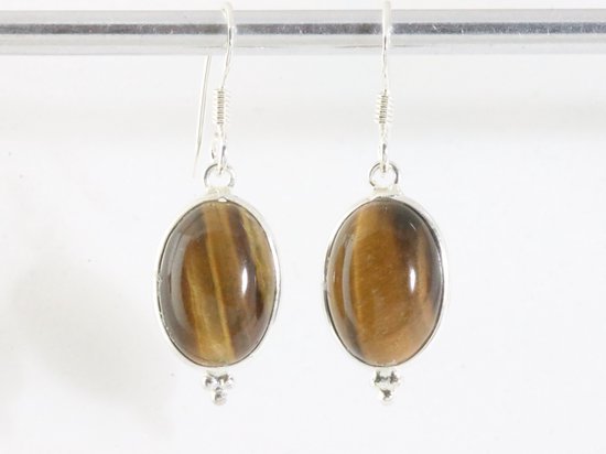 Fijne zilveren oorbellen met tijgeroog afbeelding 4