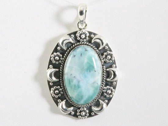 Grote bewerkte zilveren hanger met larimar afbeelding 4