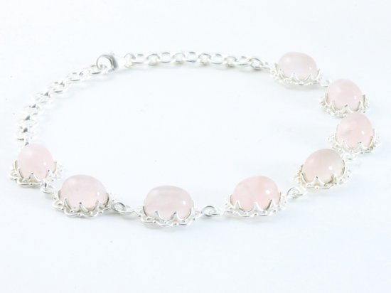 Bewerkte zilveren armband met rozenkwarts afbeelding 2