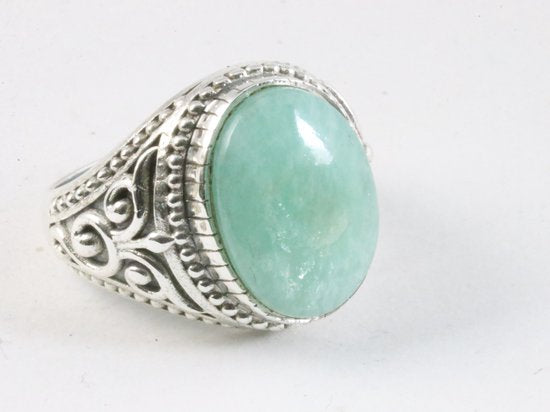 Zware bewerkte zilveren ring met groene amazoniet afbeelding 1
