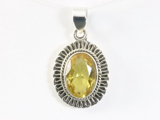 Fijne bewerkte ovale zilveren hanger met citrien afbeelding 4