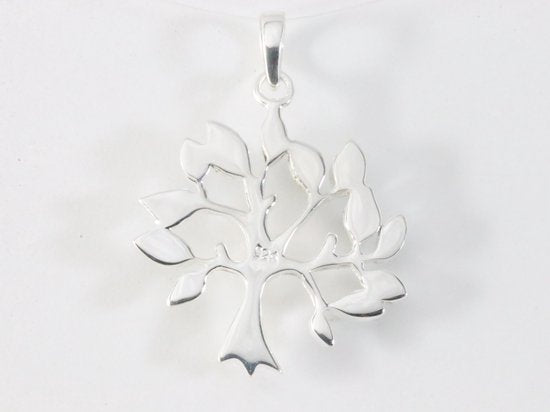Grote zilveren levensboom hanger met abalone schelp afbeelding 3