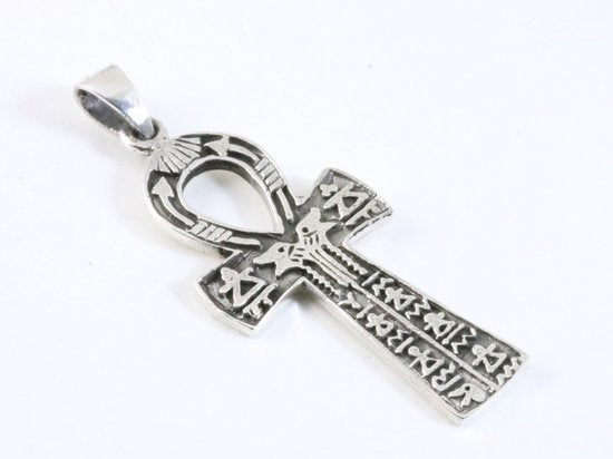 Bewerkte zilveren ankh hanger aan ketting afbeelding 2