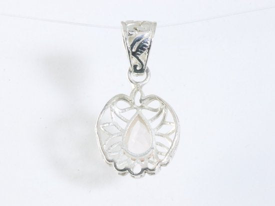 Fijne opengewerkte zilveren hanger met rozenkwarts afbeelding 3