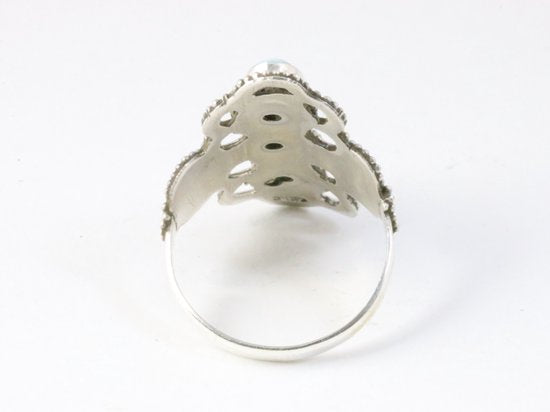 Bewerkte zilveren ring met 3 larimar stenen afbeelding 3