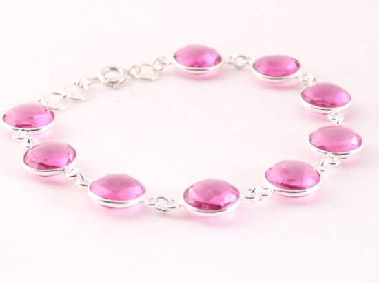 Zilveren armband met roze kristal afbeelding 2