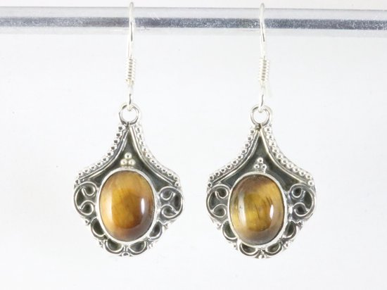 Bewerkte zilveren oorbellen met tijgeroog afbeelding 4