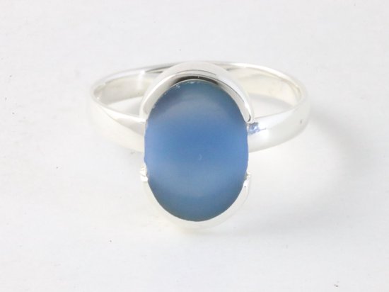 Hoogglans zilveren ring met blauwe agaat afbeelding 4