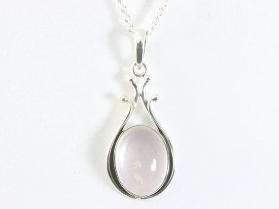 Zilveren hanger met rozenkwarts aan ketting afbeelding 4