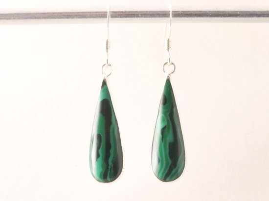 Druppelvormige zilveren oorbellen met malachiet afbeelding 4