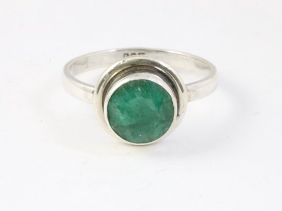 Fijne ronde zilveren ring met smaragd afbeelding 4