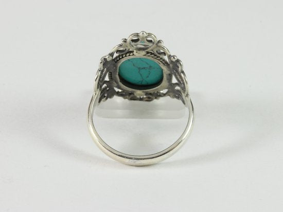 Opengewerkte zilveren ring met turkoois afbeelding 3