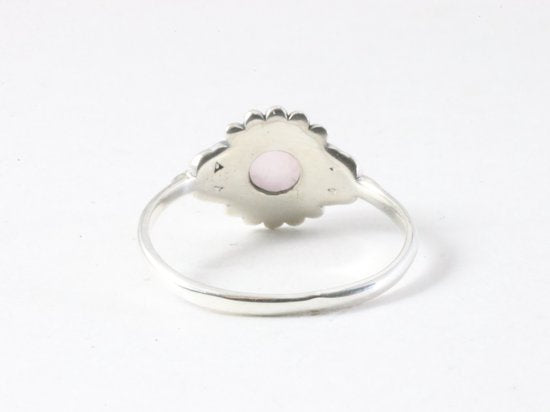 Fijne bewerkte zilveren ring met rozenkwarts afbeelding 3