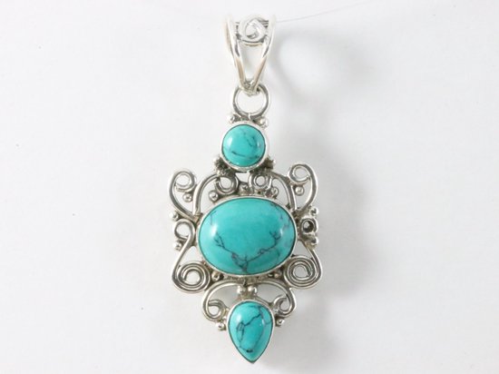 Opengewerkte zilveren hanger met turkoois afbeelding 4